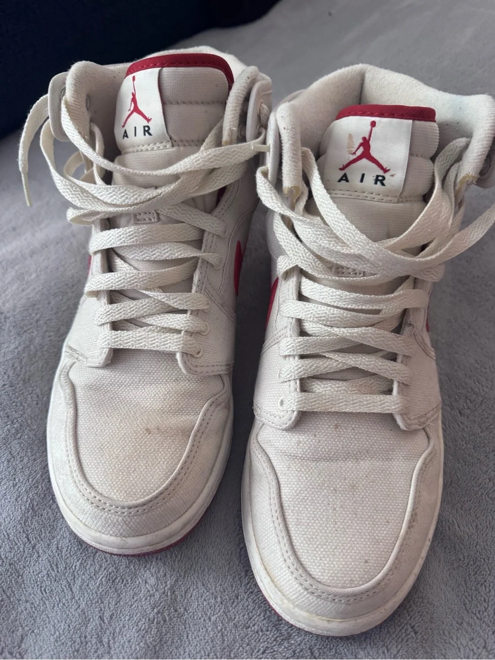 Nike High-Top Sneakers in Cream with Red Swoosh